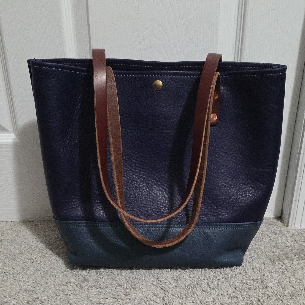 KMM & Co Colorblock Panel Tote Shoulder Bag Purple Violet Blue Cypress